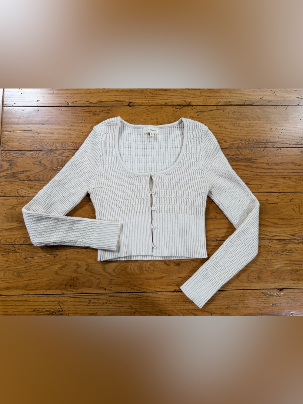 LA Hearts sz Small Ribbed Scoop Neck Button-Front Crop Sweater Top - Cream